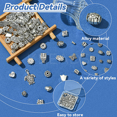 100Pcs 25 Styles Tibetan Style Alloy Beads TIBEB-YW0001-29-1