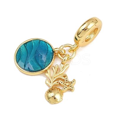 Brass Dark Turquoise Enamel European Dangle Charms KK-N271-37G-1