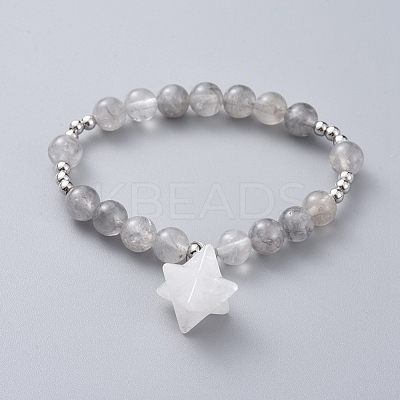 Natural Quartz Crystal Stretch Charm Bracelets BJEW-JB04692-01-1