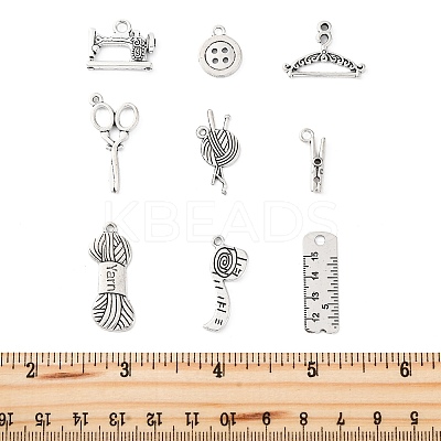 54Pcs 9 Styles Sewing Theme Tibetan Style Alloy Pendants TIBE-FP0001-06-1