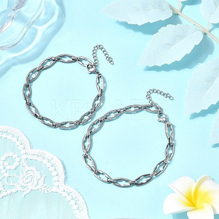 2Pcs 2 Styles 304 Stainless Steel Hollow Cross-Linked Chain Bracelets for Couple BJEW-JB12294-1