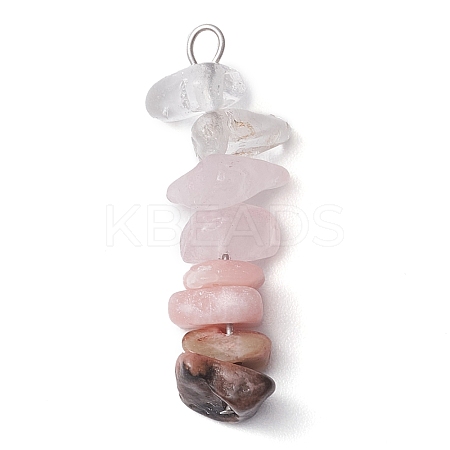 Gradient Color Natural Quartz Crystal & Natural Rose Quartz & Natural Rhodonite & Natural Pink Opal Chip Beaded Pendants PALLOY-JF02790-04-1