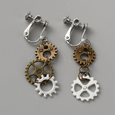 Gear Alloy Clip-on Earrings for Women EJEW-WH0033-47B-1