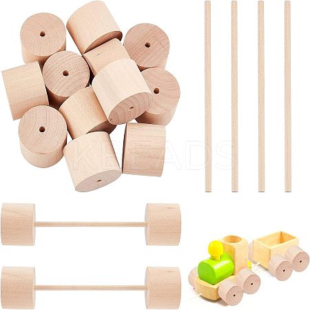 12Pcs Schima Wood Vehicle Wheels and 12Pcs Schima Wood Sticks DIY-OC0004-20-1