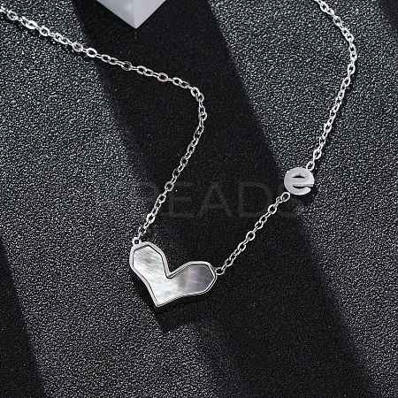304 Stainless Steel Pave Natural Colorful Shell Heart Pendant Necklaces for Women NJEW-U032-09P-02-1