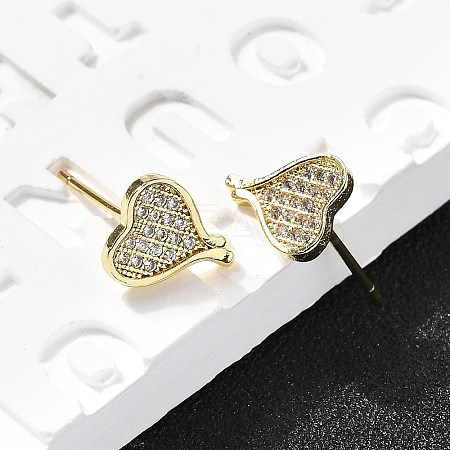 Heart Brass Micro Pave Cubic Zirconia Ear Studs EJEW-D304-35P-1