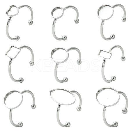 9Pcs 9 Styles 304 Stainless Steel Open Cuff Ring Components STAS-YW0003-18P-1
