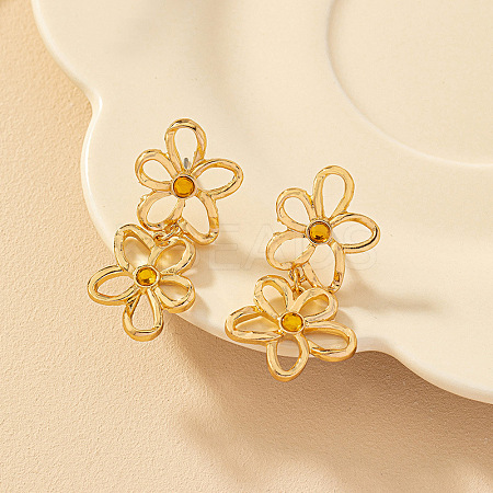 Flower Alloy & Rhinestone Dangle Stud Earrings FS-WG1D96C-01-1