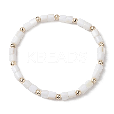 Natural Freshwater Shell Column Beaded Stretch Bracelets for Women BJEW-JB10934-1