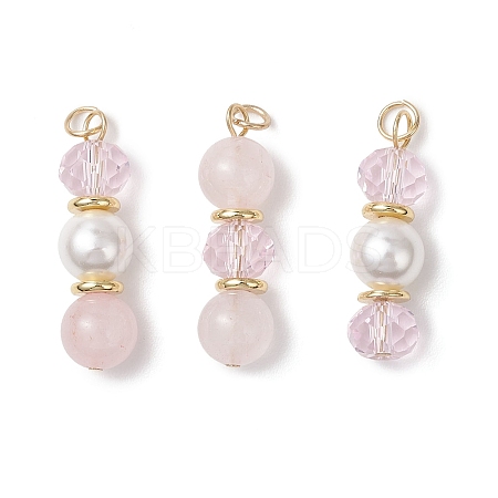 3Pcs 3 Styles Natural Rose Quartz and Shell Pearl & Glass Pendants PALLOY-JF04786-01-1