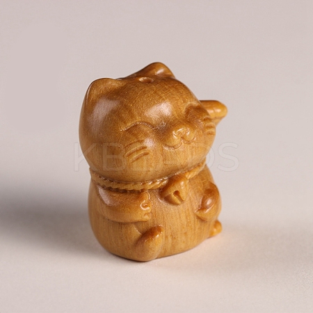 Lucky Cat Wooden Carving Display Decorations DJEW-PW0012-012B-1