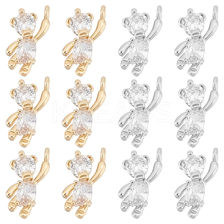 SUNNYCLUE 12Pcs 2 Style Brass Cubic Zirconia Charms KK-SC0003-24-1