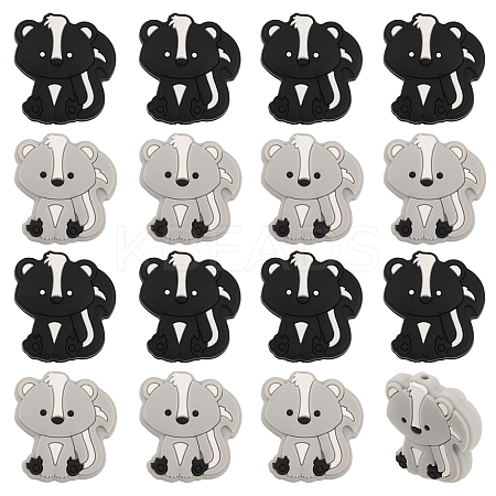 16Pcs 2 Colors Skunk Food Grade Eco-Friendly Silicone Beads SIL-CA0003-03-1