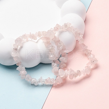 Unisex Chip Natural Rose Quartz Beaded Stretch Bracelets BJEW-S143-25-1