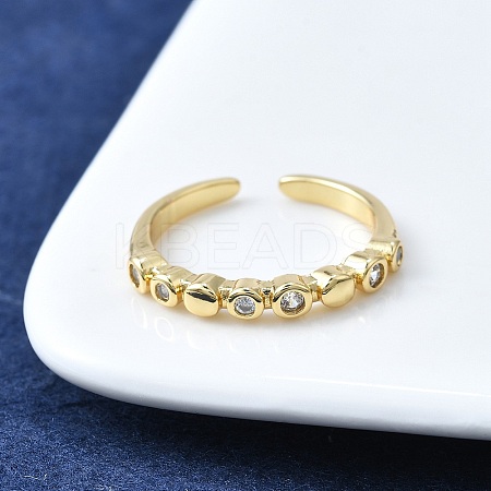 Brass Micro Pave Clear Cubic Zirconia Open Cuff Rings for Women RJEW-F179-05G-1
