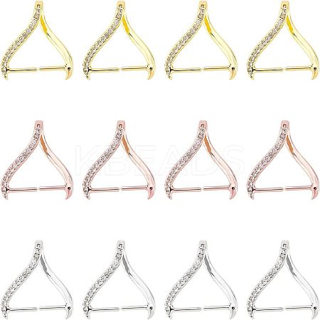12Pcs 3 Colors Rack Plating Brass Micro Pave Cubic Zirconia Ice Pick Pinch Bails KK-FH0004-29-1