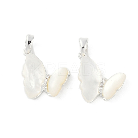 Natural White Shell Butterfly Pendants KK-U043-25S-1