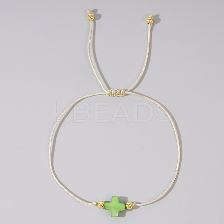 Adjustable Rainbow Dyed Shell Cross Braided Bead Bracelets for Women DZ6787-6-1