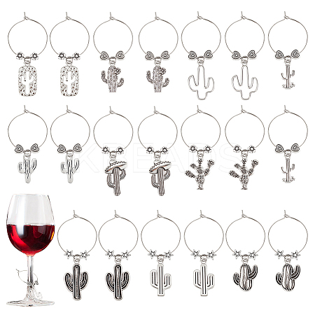 Cactus Tibetan Style Alloy Wine Glass Charms AJEW-AB00118-1