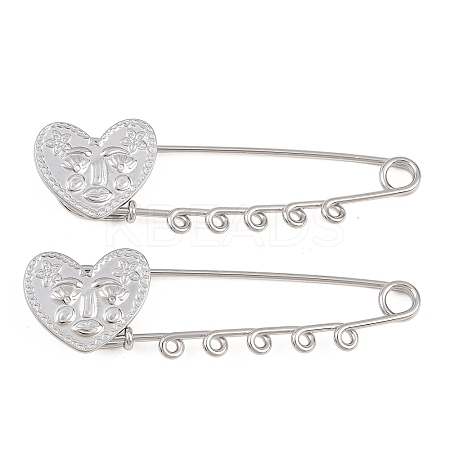 Heart Face 304 Stainless Steel Safety Pins Brooch Findings SA-CBA098D-15B-P05-1