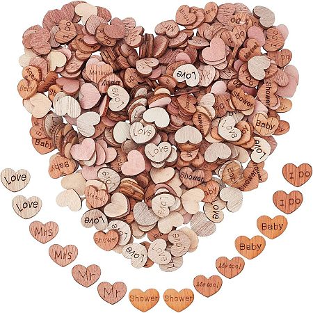 4 Styles Heart with Love & Word Wood Cabochons WOOD-FH0001-90-1
