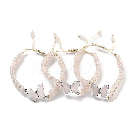 Natural Rose Quartz Braided Round Bead Bracelets BJEW-K251-06E-1