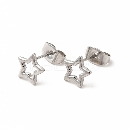 Non-Tarnish 304 Stainless Steel Hollow Out Star Stud Earrings for Women EJEW-C004-05P-1