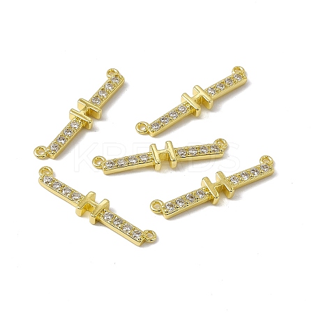 Rack Plating Brass Micro Pave Clear Cubic Zirconia Connector Charms KK-C007-37G-H-1