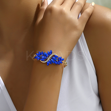 Elegant Alloy Peacock Capri Blue Rhinestone Leaf Link Bracelets JH0716-1