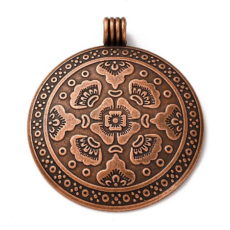 Tibetan Style Flat Round with Flower Alloy Big Pendants TIBEP-Q056-15R-NR-1