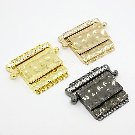 12-Strand Rectangle Alloy Rhinestone Magnetic Clasps PALLOY-A054-M-1
