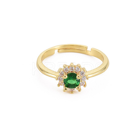 Flat Round Glass Adjustable Ring with Cubic Zirconia LS-RJEW-S049-009G-1