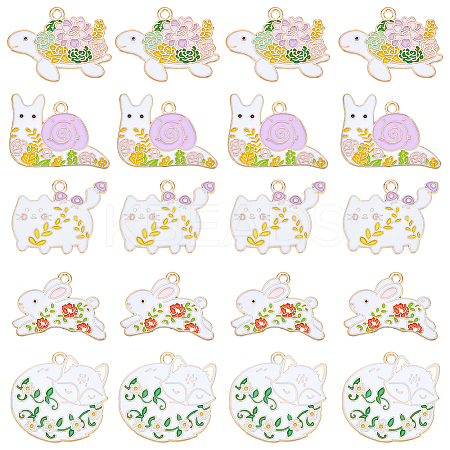20Pcs 5 Style Golden Plated Alloy Enamel Pendants ENAM-SC0004-30-1