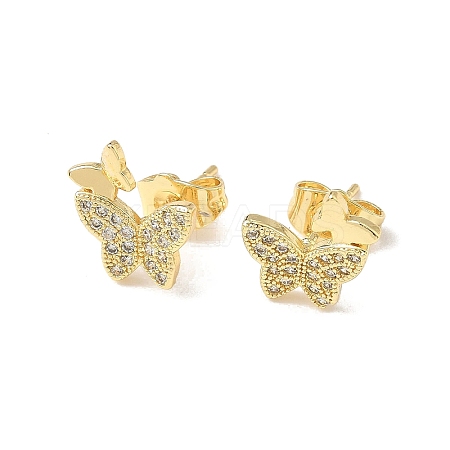 Brass Micro Pave Clear Cubic Zirconia Stud Earrings EJEW-D305-20G-03-1