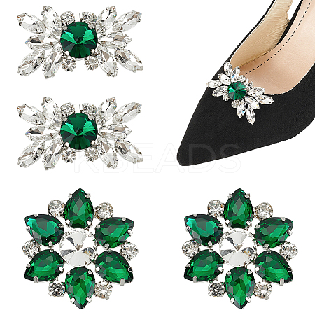 4Pcs 2 Styles Flower Brass Rhinestone Shoe Decorations AJEW-WR0002-42A-1