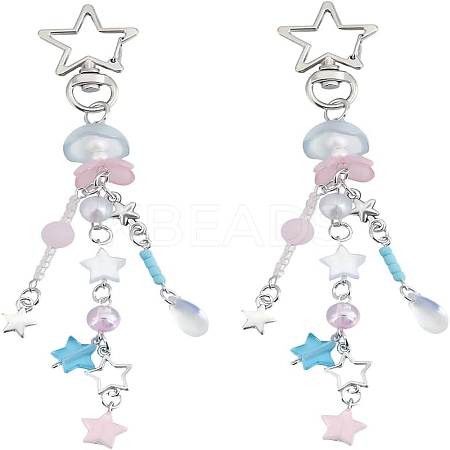 2Pcs Star Resin Pendant Keychain HJEW-BBC0001-12B-1