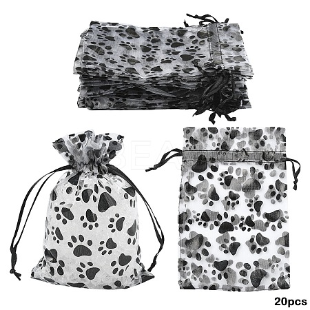 20Pcs Paw Print Organza Jewelry Drawstring Pouches ABAG-YW0001-15A-1