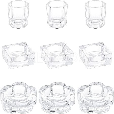9Pcs 3 Style Glass Dappen Dish/Lid Bowl Cup Crystal Dish MRMJ-FH0001-15-1