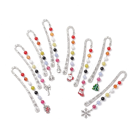 Christmas Theme Alloy Hook Bookmarks AJEW-JK00337-1