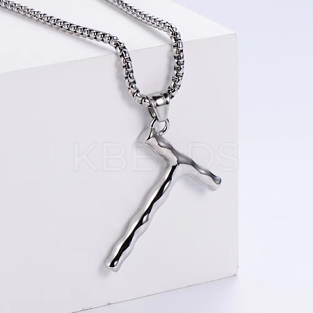 3Pcs 304 Stainless Steel Textured Letter Pendant Box Chain Necklaces LW4134-46-1