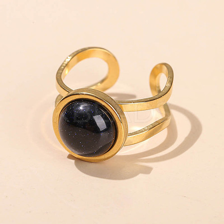 304 Stainless Steel & Blue Goldstone Cuff Rings FS-WGDE3F0-21-1