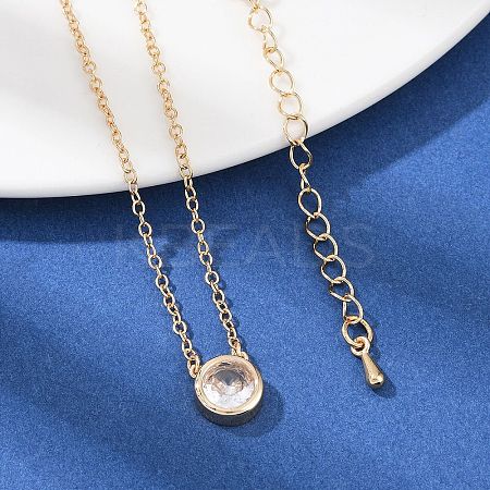 Brass Pave Clear Cubic Zirconia Pendant Necklaces for Women NJEW-Z079-02G-04-1
