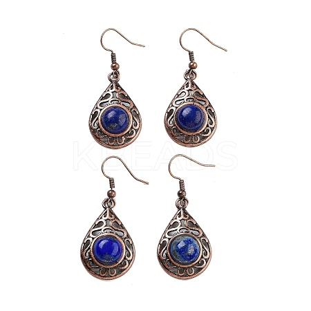 Dyed Natural Lapis Lazuli Teardrop Dangle Earrings EJEW-B055-02R-17-1