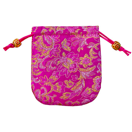 Chinese Style Flower Pattern Satin Jewelry Packing Pouches PW-WG42698-09-1