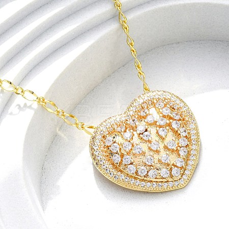 Brass Pave Clear Cubic Zirconia Heart Pendant Necklaces for Women NJEW-K381-07B-G-1