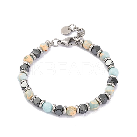Synthetic Shoushan Stone & Synthetic Hematite Round Beaded Bracelet BJEW-P339-02P-07-1