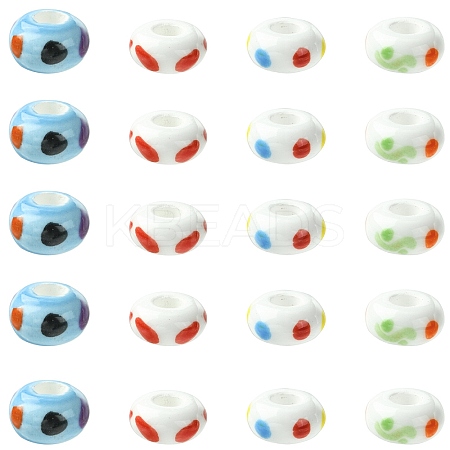 20Pcs 4 Colors Handmade Printed Porcelain European Beads PORC-CJ0001-31-1