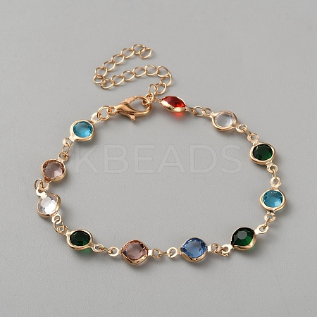 Brass Rhinestone Link Bracelets for Women BJEW-WH0014-101-1