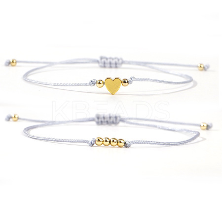 2Pcs 2 Styles Bohemian Brass Beads Braided Bead Bracelets BT1454-7-1