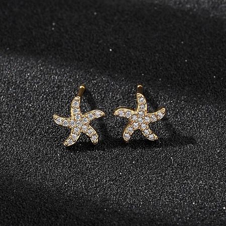 Brass Micro Pave Cubic Zirconia Stud Earrings for Women EJEW-F418-20G-1
